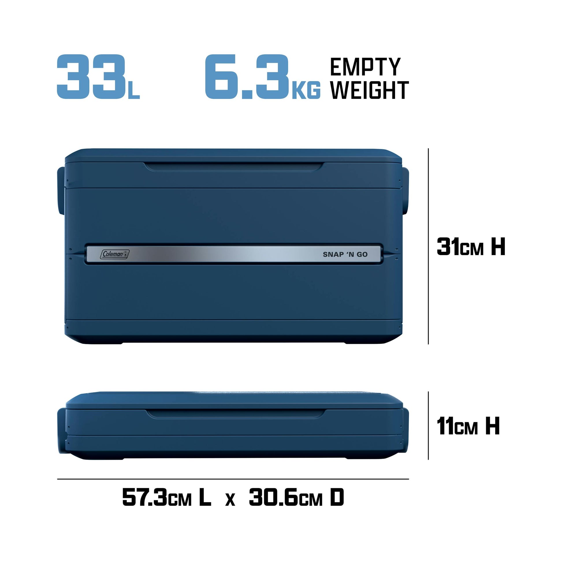 Coleman Snap 'N Go 33L Collapsible Cooler Sapphire, handle detail, showing the sapphire collapsible cooler.