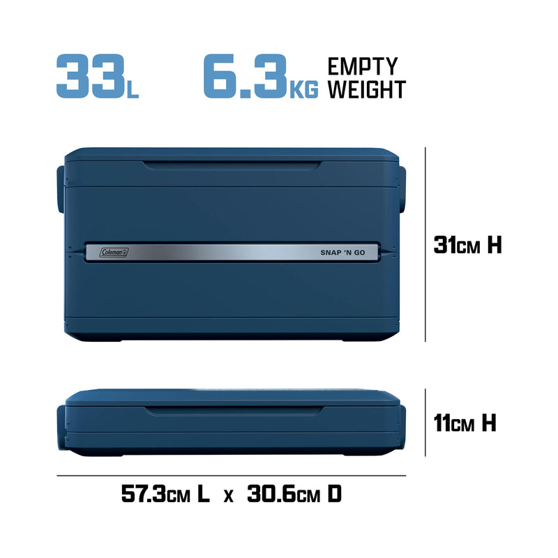 Coleman Snap 'N Go 33L Collapsible Cooler Sapphire, handle detail, showing the sapphire collapsible cooler.