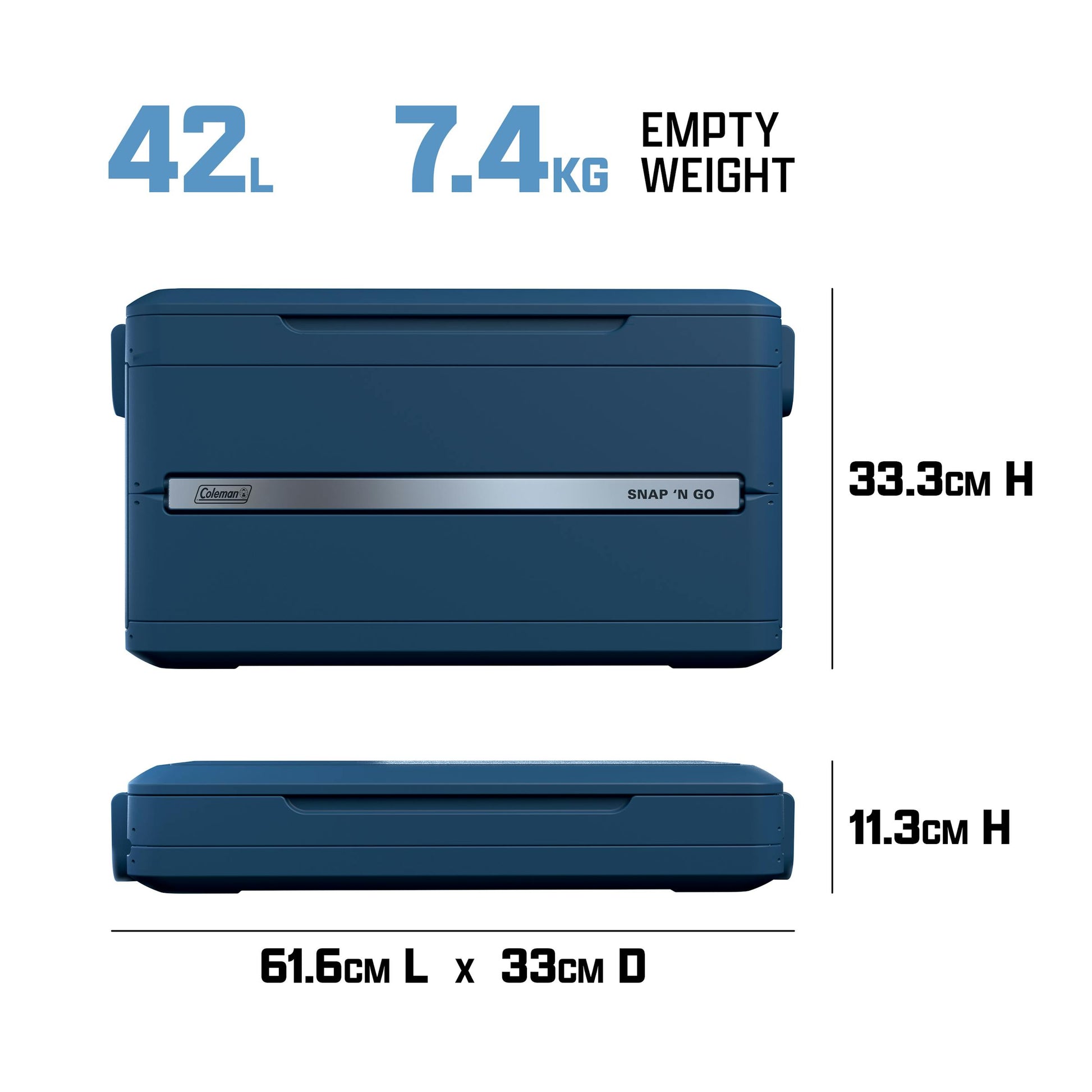 Coleman Snap 'N Go 42L Collapsible Cooler Sapphire, handle detail, showing the sapphire collapsible cooler.