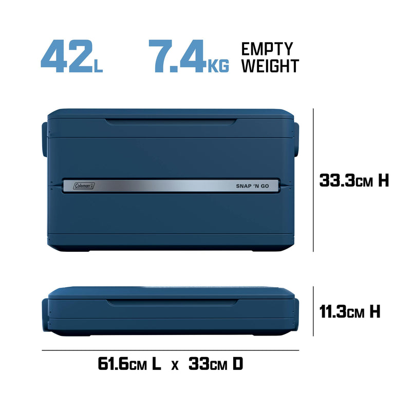 Coleman Snap 'N Go 42L Collapsible Cooler Sapphire, handle detail, showing the sapphire collapsible cooler.