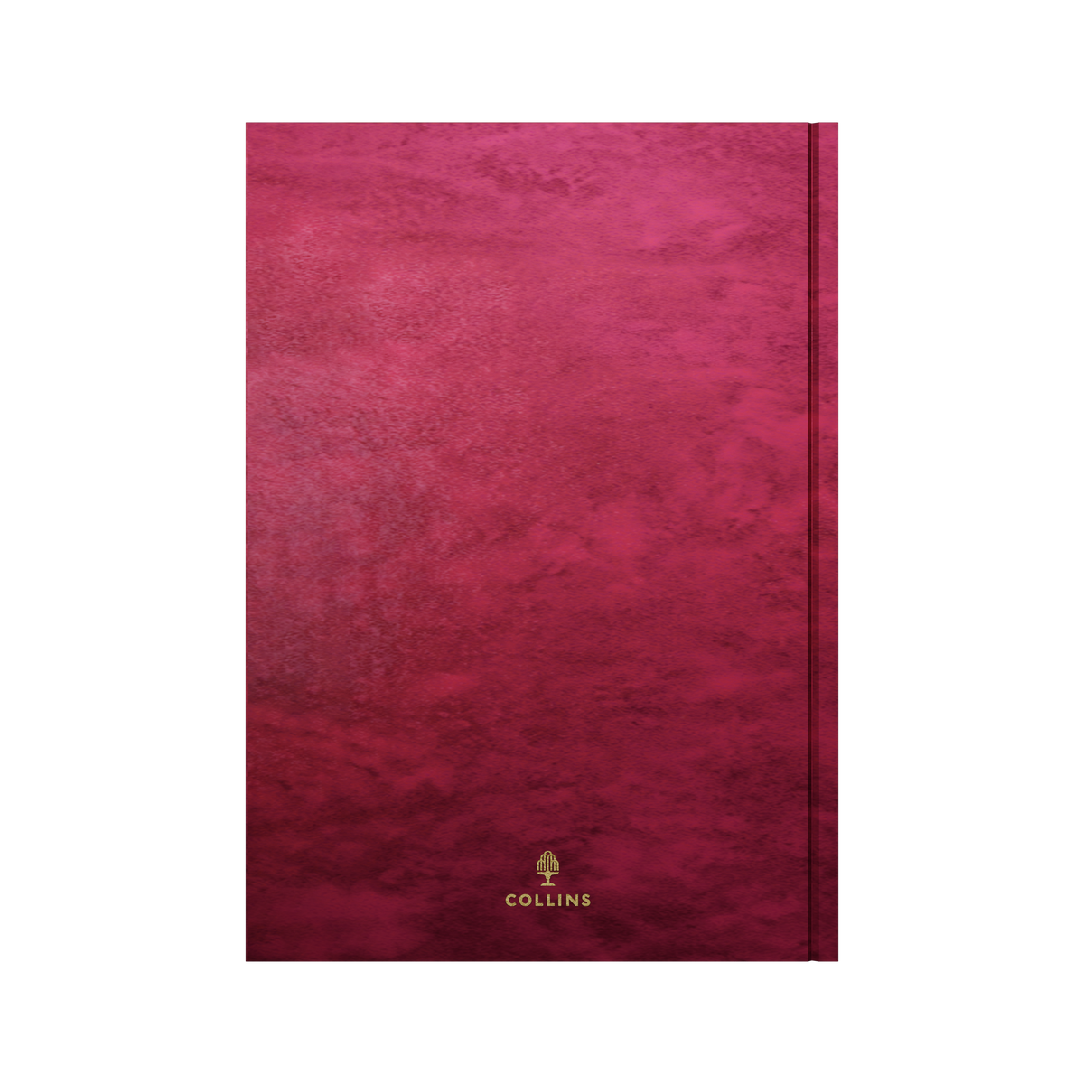 Back cover of the Collins 10870 3880 Series account book, a plain red marbled finish with a small Collins mark at the base