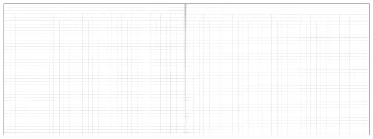 Collins 13252 800 Series A3 analysis book open to a full spread of tinted pages ruled with numbered money columns across both pages