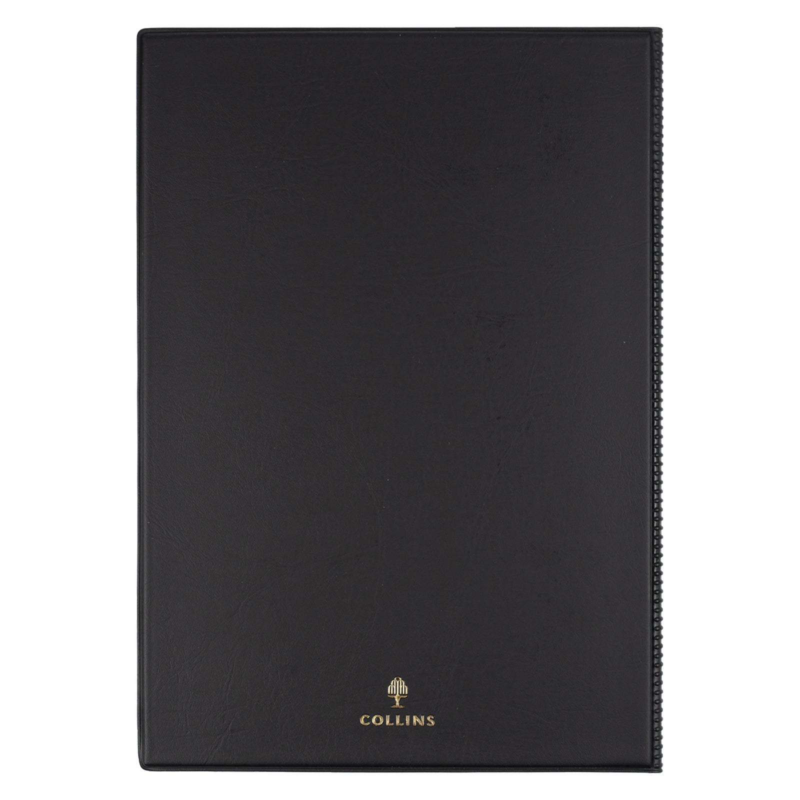 Rear view of the Collins Belmont 2027 A4 diary displayed on a white background, featuring the premium black padded cover with Collins branding. The clean product image demonstrates the diary's durable construction and refined finish.