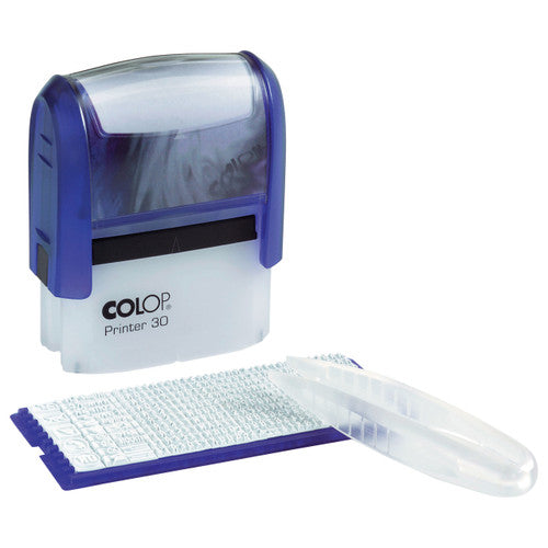Colop P30/1 DIY self-inking stamp set in black with type set, tweezers and blister packaging