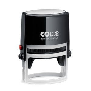 Colop P55 Oval self-inking stamp with an oval black top cap over a white base, shown upright on a white background