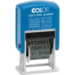 Front view of the Colop S120/WB self inking word stamp on a plain white background, showing the body and imprint detail