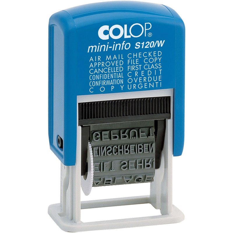 Front view of the Colop S120/WB self inking word stamp on a plain white background, showing the body and imprint detail