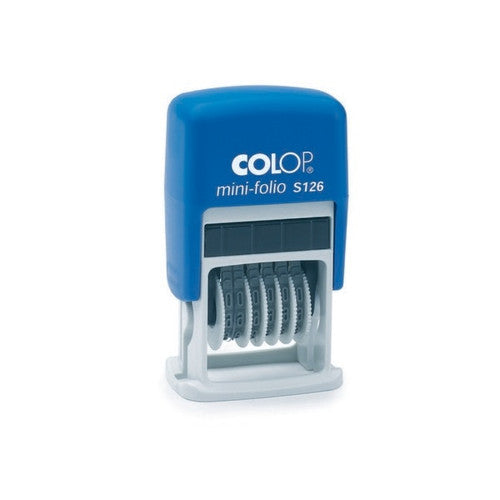 Colop S126 Mini 6 Band self-inking numberer with black ink pad, front view on white background