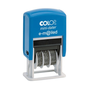 Colop S160/L4 Mini Dater self-inking stamp with EMAILED text and 4mm red and blue dual-colour pad