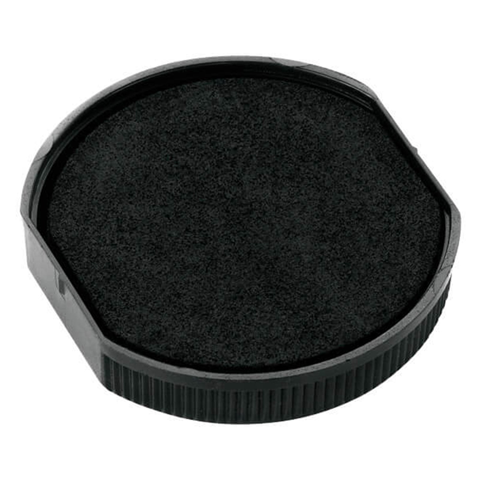 Studio product photograph of the genuine Colop Spare Pad E/R24 Black replacement ink pad isolated on a white background, clearly displaying its round profile and black housing for accurate product presentation.