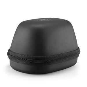 Black Colop e-mark protective case closed, with a rounded moulded shell and a zip running around the middle