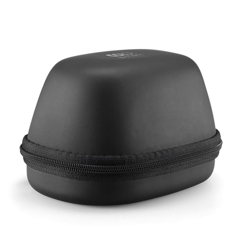 Black Colop e-mark protective case closed, with a rounded moulded shell and a zip running around the middle