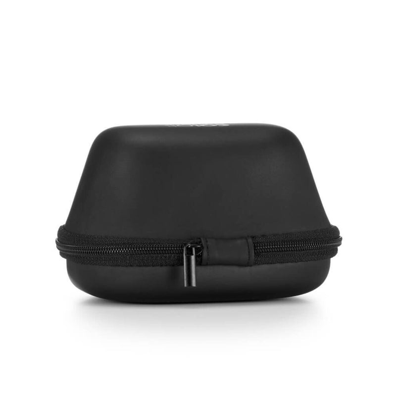 Black Colop e-mark protective case closed, viewed from the side where the zip pull sits