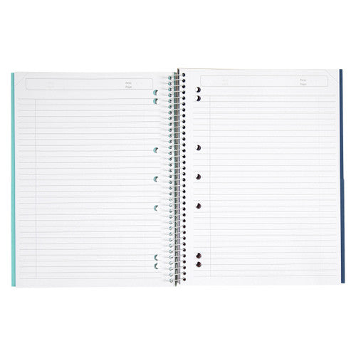 Inside view of ColourHide A4 subject book showing perforated 8mm-ruled pages and subject dividers