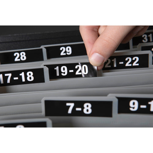 Close view of the ColourHide carry file pocket tabs with printed number labels such as 19-20 and 7-8