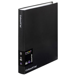 ColourHide Fixed Display Book with 60-sheet capacity in black, A4 size, pack of 6