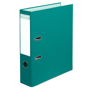 ColourHide teal green A4 lever arch file standing upright with a ruled spine label and round finger hole