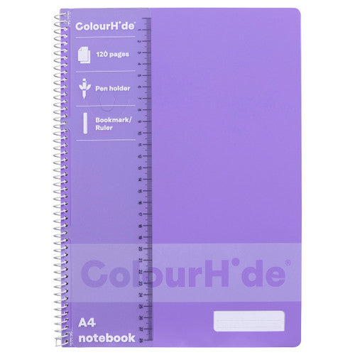 ColourHide A4 spiral notebook in lavender with protective PP cover, front view
