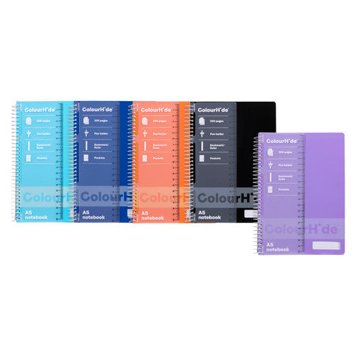 ColourHide A5 spiral notebook with assorted colour covers, pack of 5