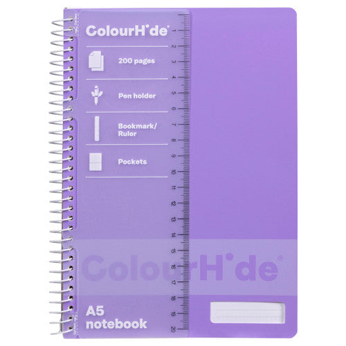 ColourHide A5 lavender spiral notebook with PP cover and pen holder