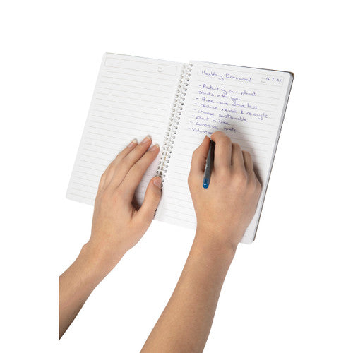 Interior ruled perforated pages of a ColourHide A5 spiral notebook