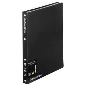 ColourHide Refillable Display Book with 40 pockets in black A4 size, front cover view