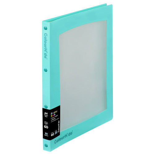 ColourHide Refillable Display Book Insert 20 Sheets in Aqua, front view showing square edge cover and colour