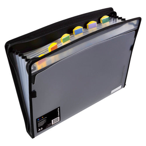ColourHide Zip It A3 Expanding File in Black with secure zipper closure