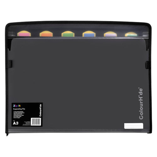 ColourHide A3 Expanding File showing 7 expanding pockets and pull-up tabs