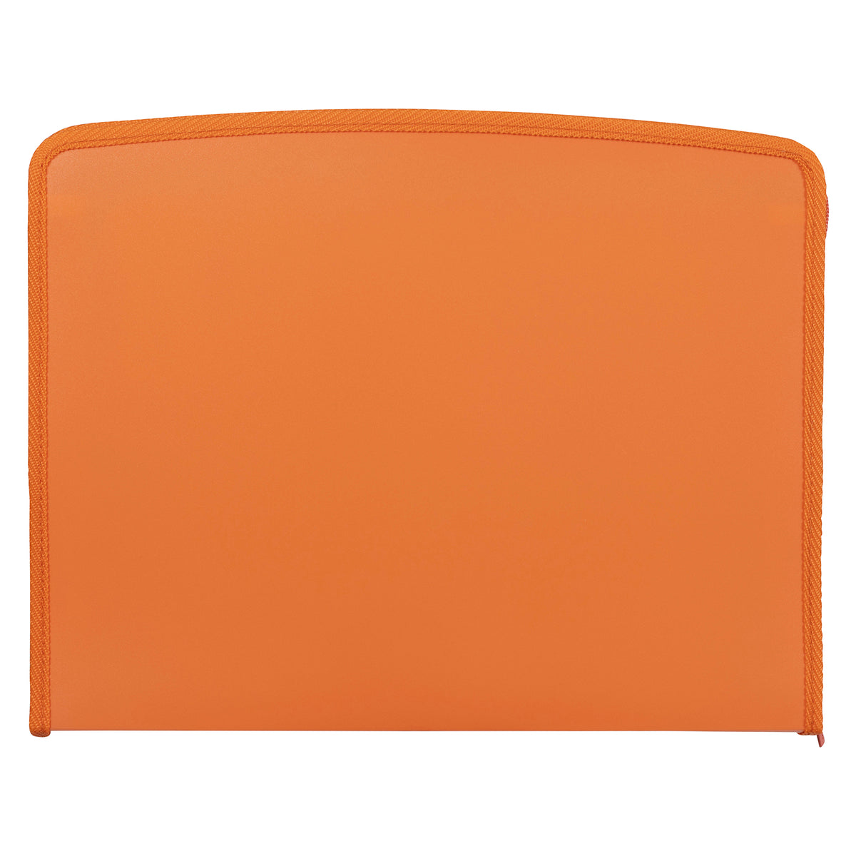 Back of the tangerine ColourHide Zip It expanding file, a plain orange panel with zip tape round the edge