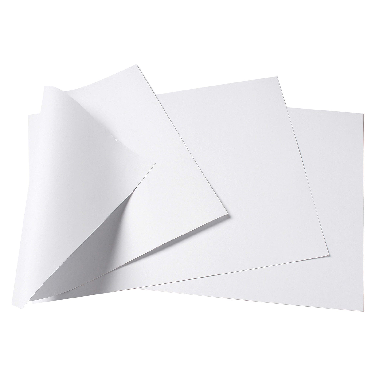 Three clean white sheets of 160gsm card arranged on a neutral background, with one sheet folded upward to illustrate flexibility and durability. The image highlights the smooth printable surface and quality construction suitable for office and educational use.
