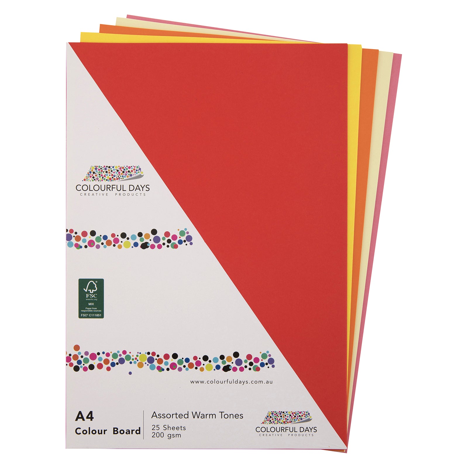 Creative workspace featuring colourful paper flower artwork made from warm coloured board alongside scissors, glue, pencils and assorted sheets. The image demonstrates how the vibrant colours can be used for educational activities, seasonal crafts and decorative projects.