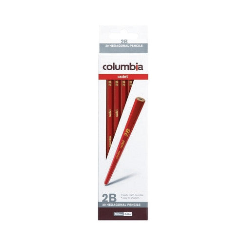 Columbia Cadet 2B hexagonal lead pencils in red barrel, box of 20 on white background