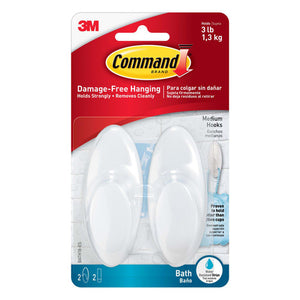 Command Medium Bath Hooks 2 Pack in frosted finish on white background