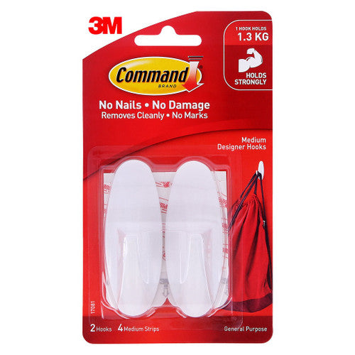 Command medium designer hooks in white, pack of 2 with adhesive strips