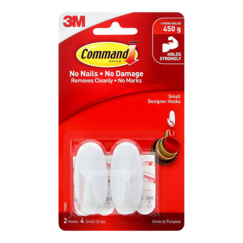 Command Small Designer Hooks in white, 2-pack with adhesive strips