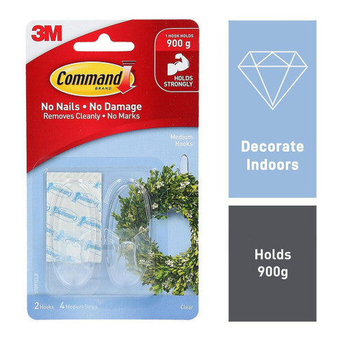 Command Clear Medium Hook mounted on a painted wall holding a small bag