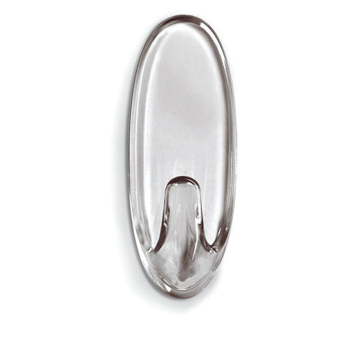 Close-up of Command Clear Medium Hook adhesive strip being removed cleanly from a smooth surface