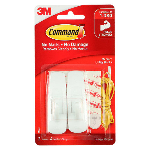 Command Hooks Medium White 2 Pack (1.3kg) - image 1