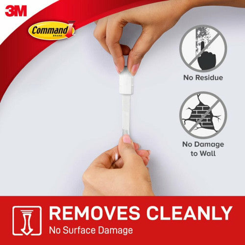 Pack contents laid flat showing 2 white hooks and 4 adhesive strips