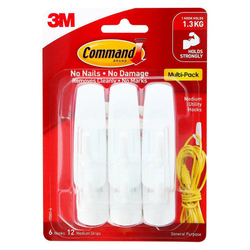 Command Medium White Utility Hooks 6 Pack front of packaging