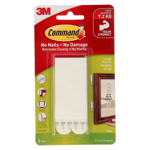 Command Large Picture Hanging Strips White 4 Pack on white background