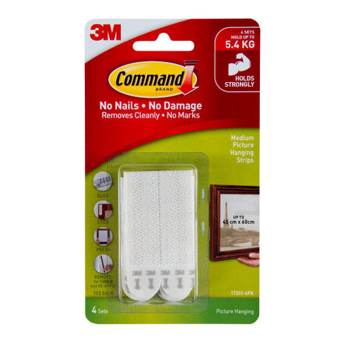 Command Medium White Picture Hanging Strips 4 Pack front of packaging