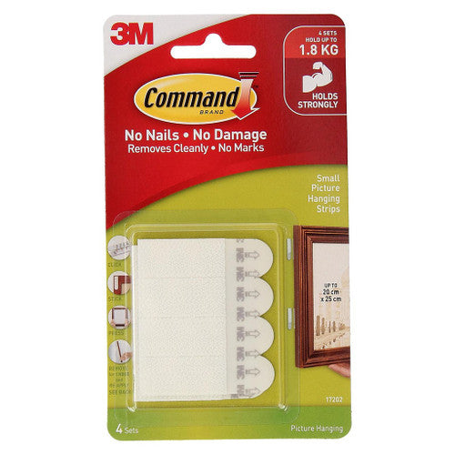 Command Small Picture Hanging Strips White 4 Pack front of packaging