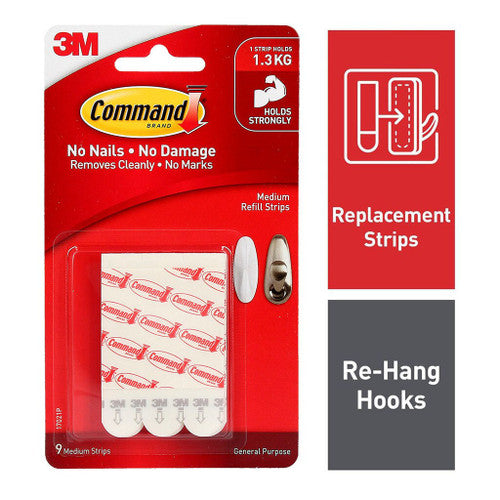 Close-up of Command medium adhesive strip showing adhesive backing