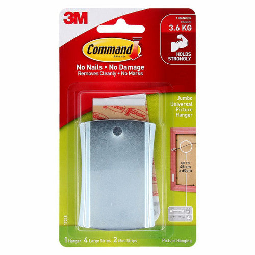 Command Jumbo Metal Picture Hanger front view showing metal hook and adhesive strips