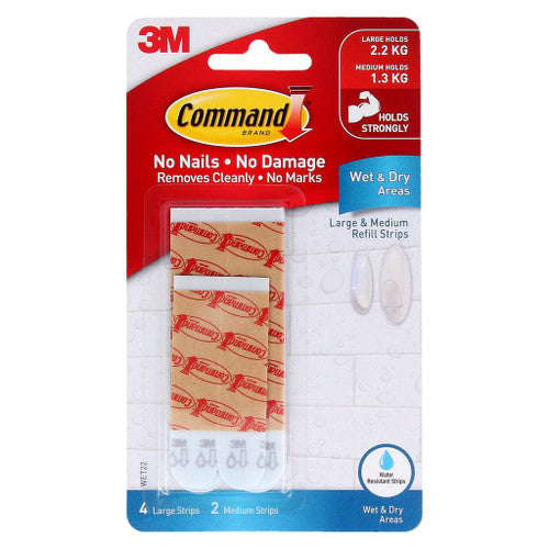 Command Wet and Dry Combo Refill Strips pack containing 4 medium and 2 large strips