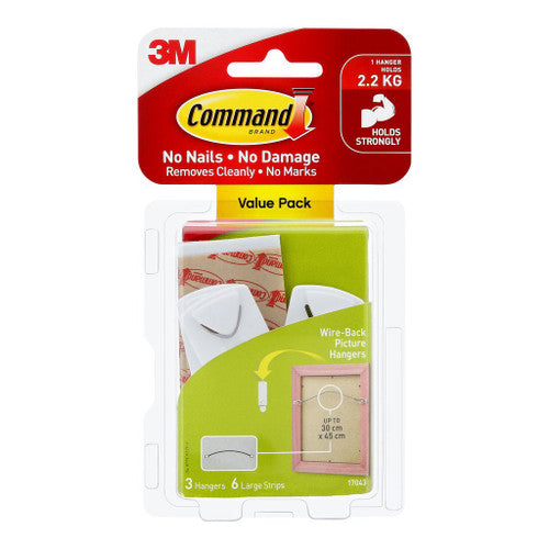 Command Large White Wire-Back Picture Hangers 3 Pack front packaging