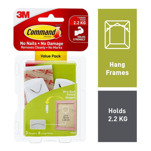 Close-up of Command large wire-back hanger adhesive strip