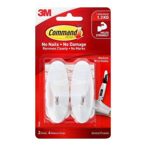 Command Wire Hooks Medium White 2 Pack (1.3kg) - image 1